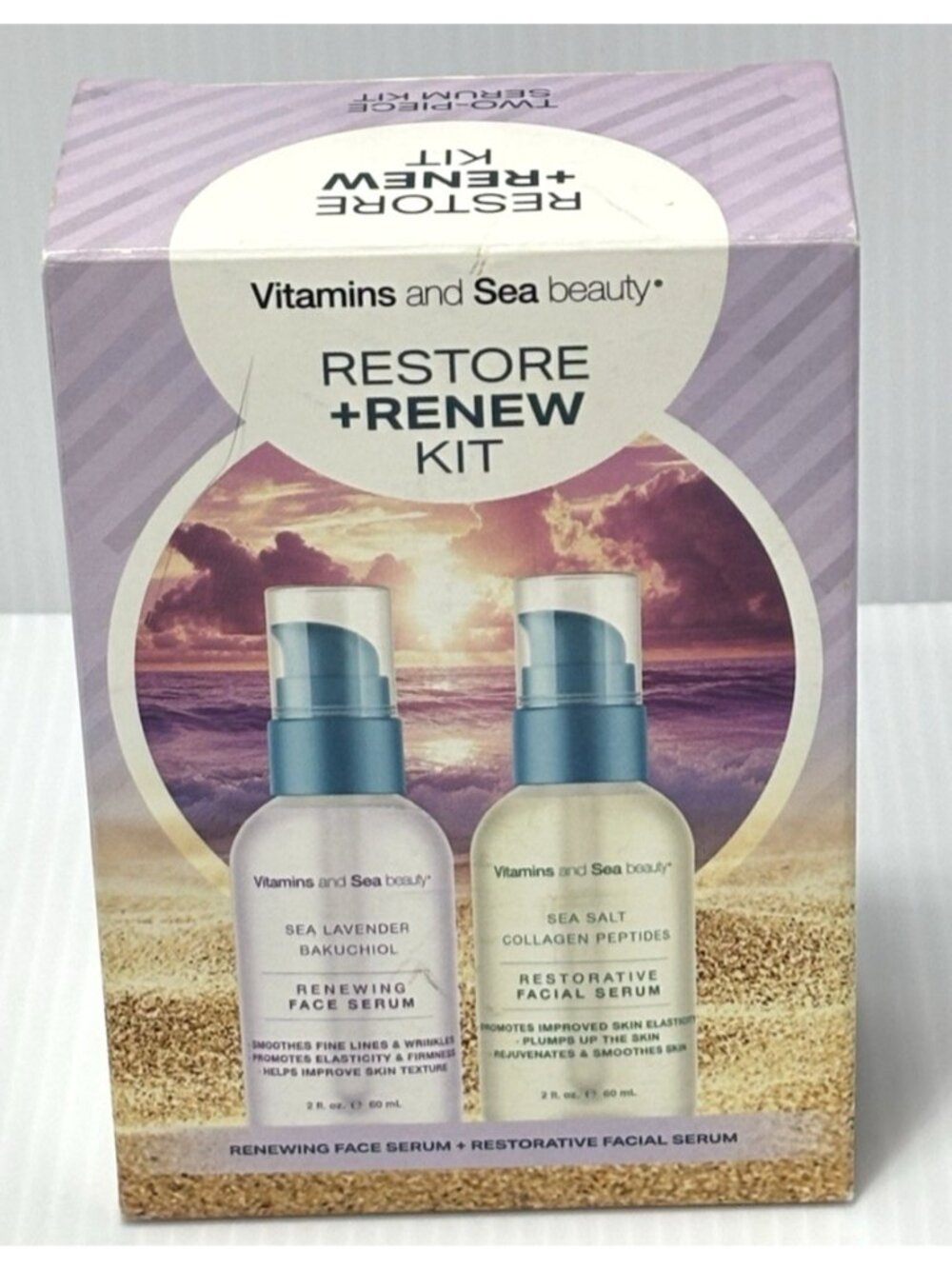 Vitamins and Sea Beauty Restore+Renew Kit Sea Lavender Bakuchiol Sea Salt Serum